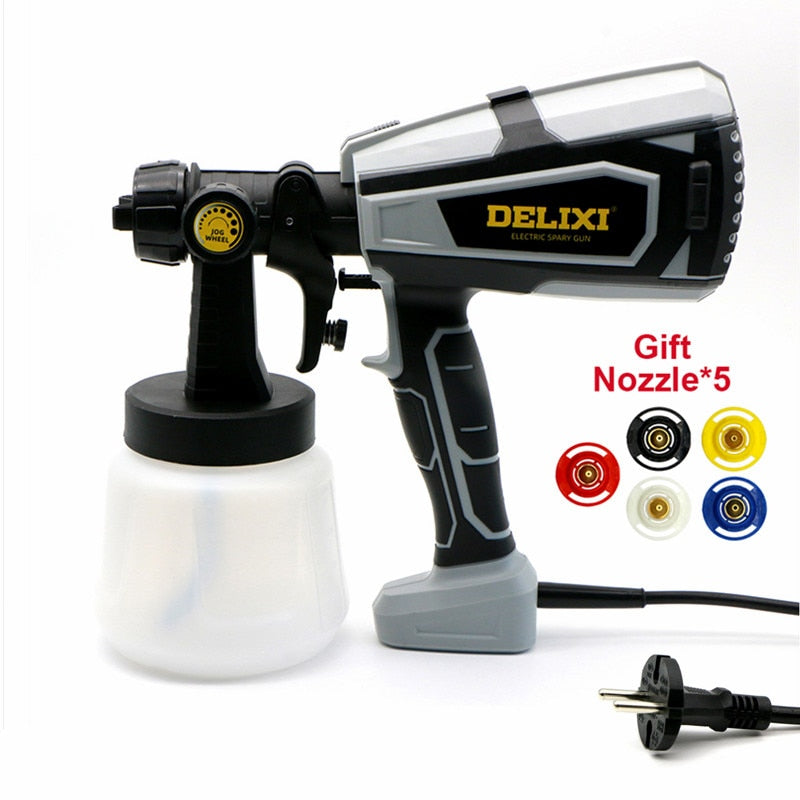 DELIXI 600W/1000ml  Paint Sprayer High Power HVLP Electric Spray Gun Gift EU/US Plug 5 Nozzle Easy Spraying  For Home DIY