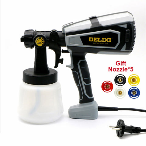 DELIXI 600W/1000ml  Paint Sprayer High Power HVLP Electric Spray Gun Gift EU/US Plug 5 Nozzle Easy Spraying  For Home DIY