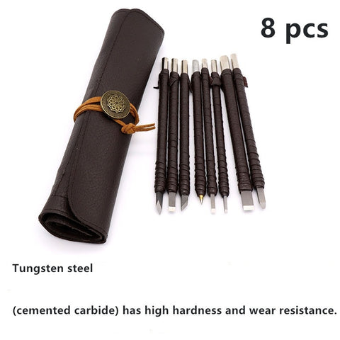 Professional 3/8/10Pcs Tungsten Steel Stone Carving Hand Tools Set Stone Carving Chisel Set Woodworking Carving Tool