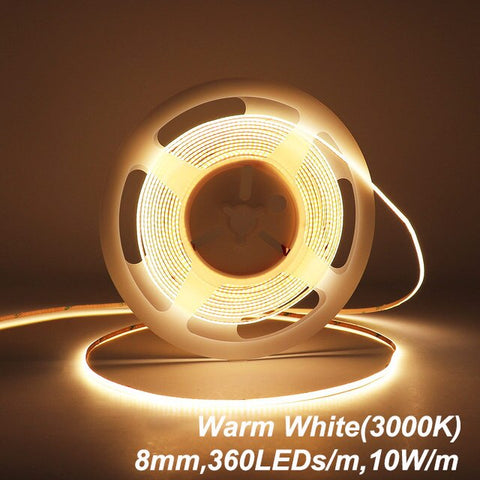 UL Listed COB LED Strip Light 480 528 LEDs/m 16.4ft High Density Flexible Tape Ribbon 3000-6500K RA90 Led Lights DC12V
