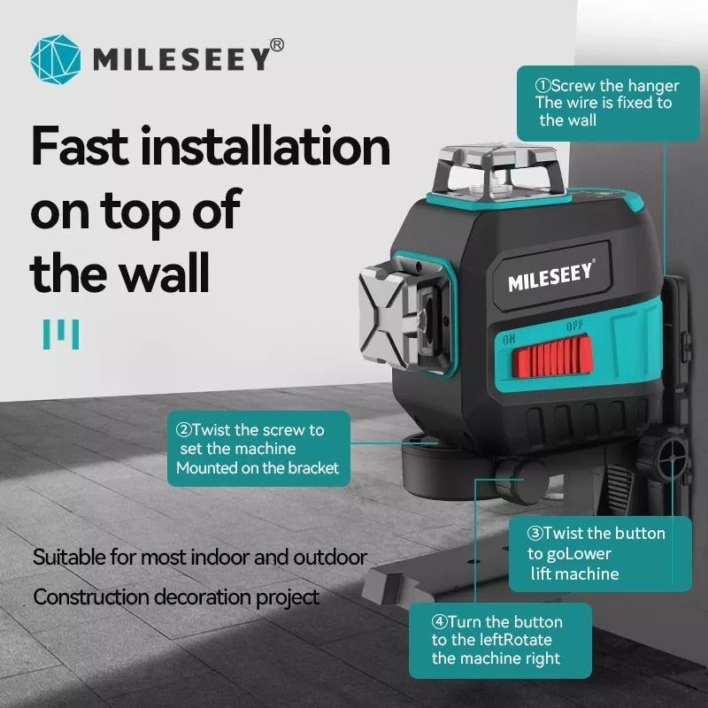 Mileseey 5 Lines 12 Lines Green Laser Level  3D nivel laser leveler professional carbon tripod for laser level Red