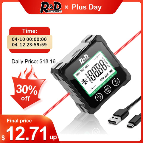 R&amp;D PT180 PT181 Laser  Digital Protractor Angle Measure Inclinometer 3 in 1 Laser Level Box Type-C Charging Angle meter for home