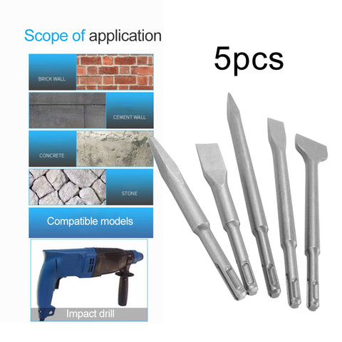 5pcs 250mm SDS PLUS Chisels Set Point Groove Gouge Flat Chisel Electric Hammer Drill Bit Break Concrete Brick Wall Drilling