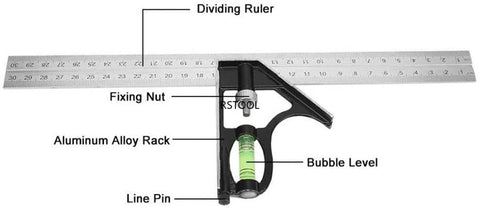 300Mm Adjustable Combination Square Angle Ruler 45 / 90 Degree With Bubble Level Multifunctional Gauge Measuring Tools