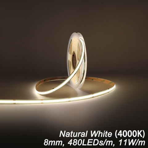 UL Listed COB LED Strip Light 480 528 LEDs/m 16.4ft High Density Flexible Tape Ribbon 3000-6500K RA90 Led Lights DC12V