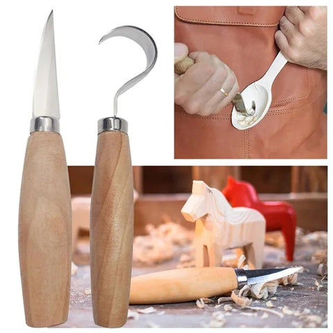 1pcs/2pcs New Stainless Steel Woodcarving Cutter Woodwork Sculptural DIY Wood Handle Spoon Carving Knife Woodcut Tools Kit