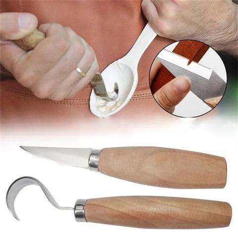 1pcs/2pcs New Stainless Steel Woodcarving Cutter Woodwork Sculptural DIY Wood Handle Spoon Carving Knife Woodcut Tools Kit