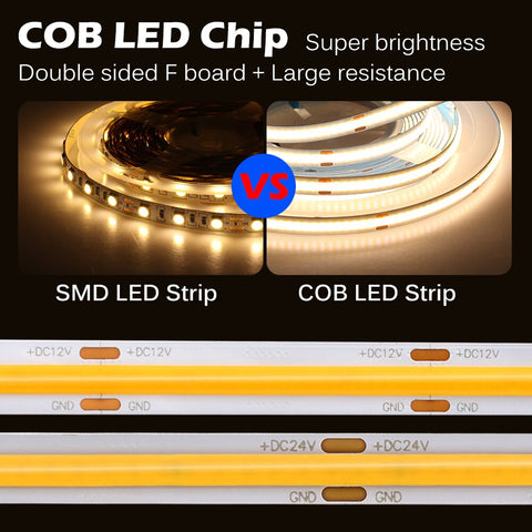COB LED Strip 320 480 528 LEDs High Density Flexible COB LED Lights DC12V 24V RA90 3000K 4000K 6000K LED Tape 5m/lot