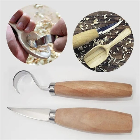 1pcs/2pcs New Stainless Steel Woodcarving Cutter Woodwork Sculptural DIY Wood Handle Spoon Carving Knife Woodcut Tools Kit