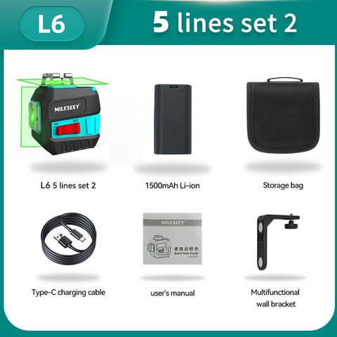 MiLESEEY 2 Lines Laser Level L52R L62 360 laser level L6 nivel laser with Battery and Tripod лазерный уровень
