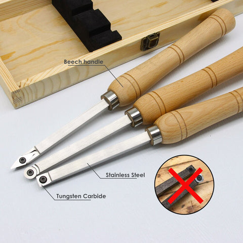 Carbide Woodturning Tool 3 In1 Combo Wood Turning Gouge Chisel Set with Storage Box Woodworking Lathe Accessories Hobbies