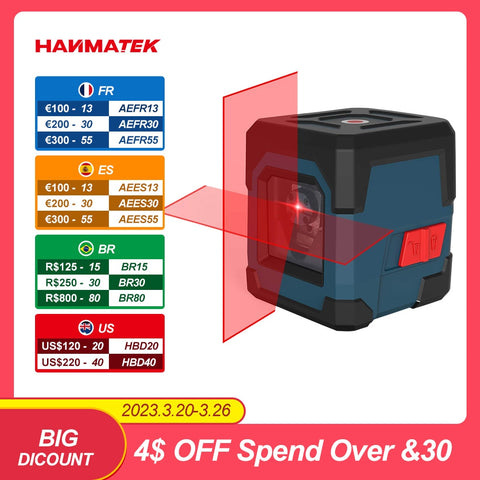 HANMATEK LV1 Laser Level Cross Line Laser with Measuring Range 50ft, Self-Leveling Vertical and Horizontal Line