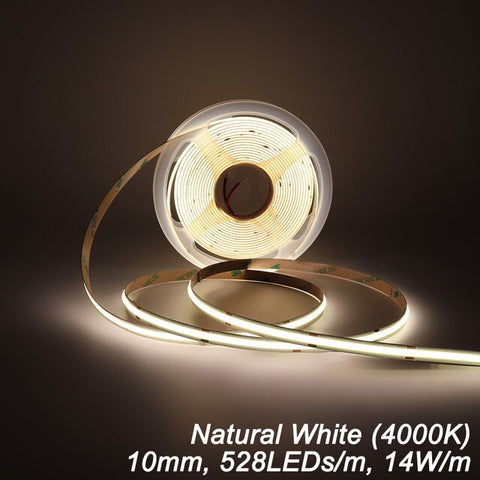 UL Listed COB LED Strip Light 480 528 LEDs/m 16.4ft High Density Flexible Tape Ribbon 3000-6500K RA90 Led Lights DC12V
