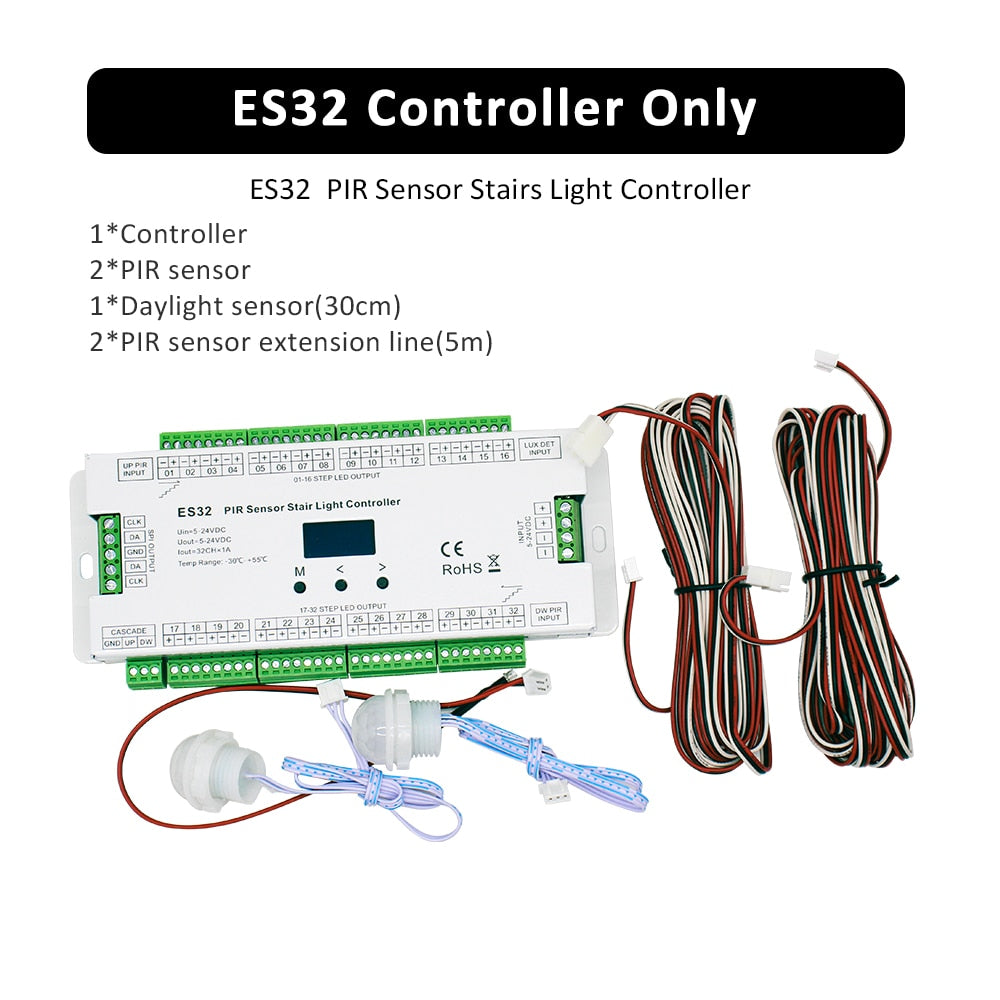 PIR Motion Sensor Light Controller ES32 12V 24V Single Color RGB Pixel Flex 5M LED Strip Infrared Step Lamp Controler for Stairs