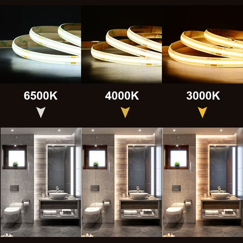 IP65 Waterproof COB LED Strip Light High Density 480 LEDs/m Flexible Tape Ribbon RA90 3000K 4000K 6500K Led Lights DC24V 5m