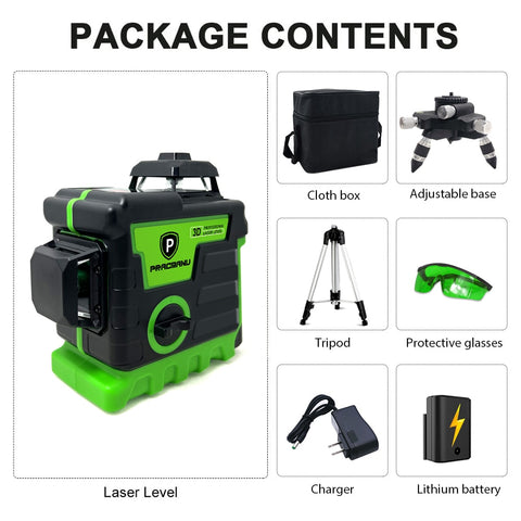 Pracmanu Laser Level 12 Lines 3D Level Self-Leveling Horizontal and Vertical Cross Super Powerful Green Laser Beams