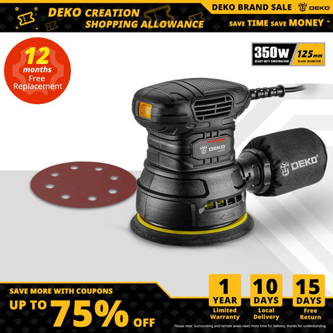 DEKO 350W/450W Random Orbit Sander Machine with 125mm Sandpaper Dust Collection Polisher (DKSD125J1/DKSD150J2)
