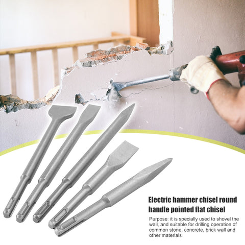 5pcs 250mm SDS PLUS Chisels Set Point Groove Gouge Flat Chisel Electric Hammer Drill Bit Break Concrete Brick Wall Drilling