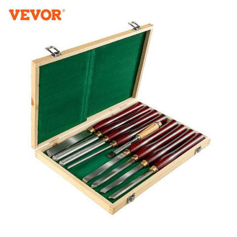 VEVOR 8PCS + 1 Free HSS Lathe Chisel Set for Wood Turning Root Furniture Carving Knife 6.89&quot; Blade 16.14&quot; Chisel With Tool Box
