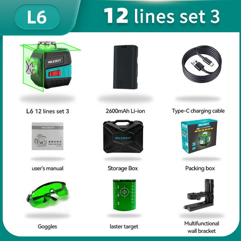 Mileseey 5 Lines 12 Lines Green Laser Level  3D nivel laser leveler professional carbon tripod for laser level Red