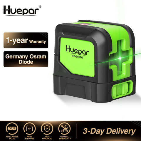 Huepar 2 Lines Laser Level Self Levelling ( 4 degrees) Green Red Beam Laser Horizontal &amp; Vertical Cross-Line with Magnetic Base