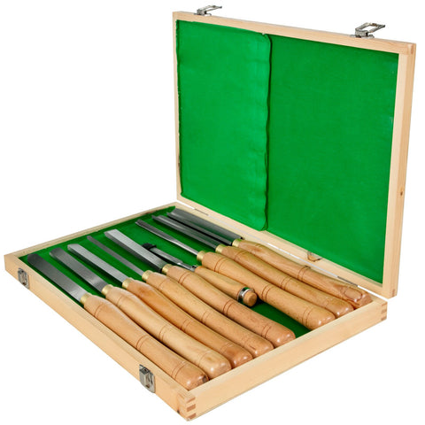 VEVOR 8PCS + 1 Free HSS Lathe Chisel Set for Wood Turning Root Furniture Carving Knife 6.89&quot; Blade 16.14&quot; Chisel With Tool Box