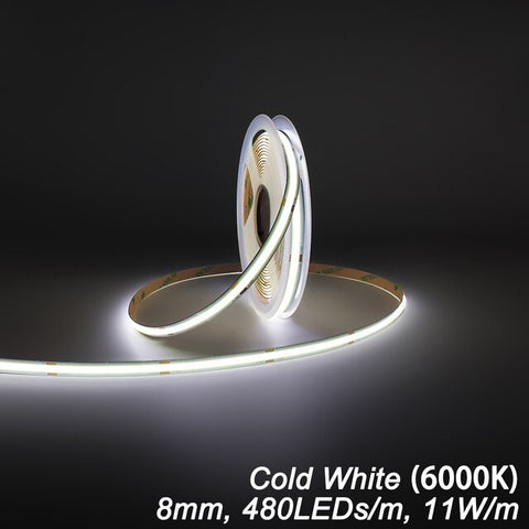 UL Listed COB LED Strip Light 480 528 LEDs/m 16.4ft High Density Flexible Tape Ribbon 3000-6500K RA90 Led Lights DC12V