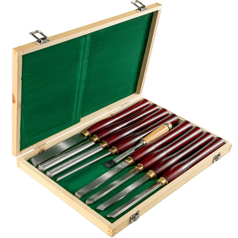 VEVOR 8PCS + 1 Free HSS Lathe Chisel Set for Wood Turning Root Furniture Carving Knife 6.89&quot; Blade 16.14&quot; Chisel With Tool Box