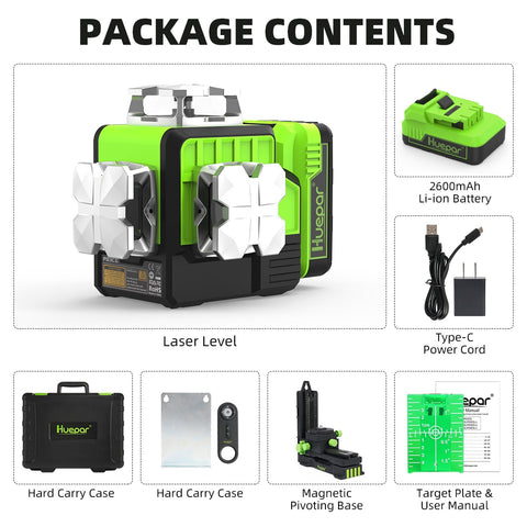 Huepar 3D Cross Line Laser Level Self Leveling outdoor Bluetooth Remote Control Laser Kits With li-ion Battery Hard Carry Case