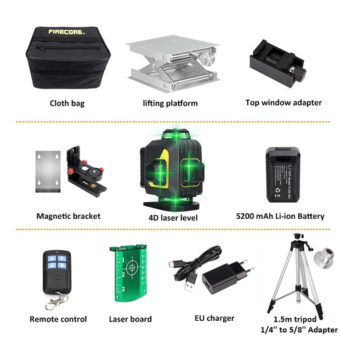 FIRECORE F504T-XG 16 lines 4D Green Laser Level 360 nivel laser Self-Leveling лазерный уровень Remote Control Support Receiver
