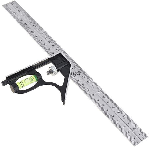 300Mm Adjustable Combination Square Angle Ruler 45 / 90 Degree With Bubble Level Multifunctional Gauge Measuring Tools