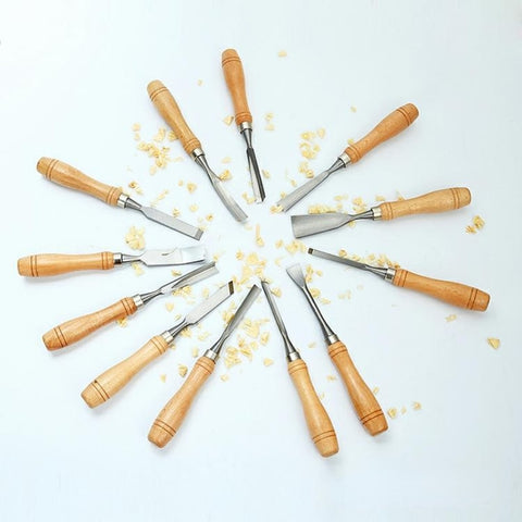 Woodworking tools 12 piece chrome vanadium steel woodworking chisel wooden box set woodworking chisel carving knife