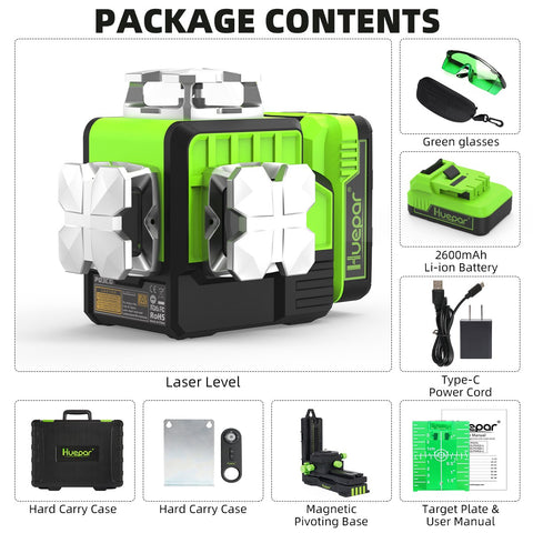 Huepar 3D Cross Line Laser Level Self Leveling outdoor Bluetooth Remote Control Laser Kits With li-ion Battery Hard Carry Case