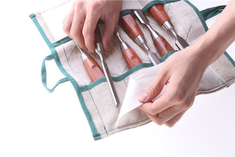 Chisel Set of 6pcs Qiangsheng Luban Woodworking Chisels in a Wooden Box(6-25MM) with Bonus Canvas Bag