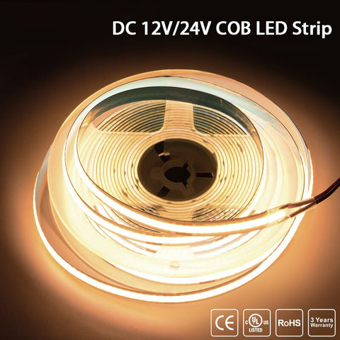 5m/lot COB LED Strip Light 320 480 LEDs/m 16.4ft High Density Flexible Tape Ribbon RA90 3000K 4000K 6500K Led Lights DC12V 24V