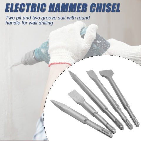 5pcs 250mm SDS PLUS Chisels Set Point Groove Gouge Flat Chisel Electric Hammer Drill Bit Break Concrete Brick Wall Drilling