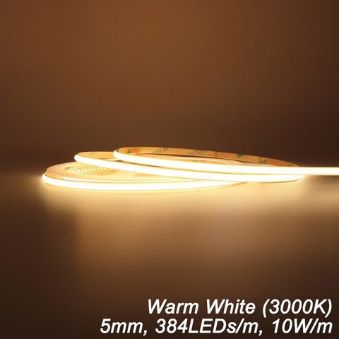 UL Listed COB LED Strip Light 480 528 LEDs/m 16.4ft High Density Flexible Tape Ribbon 3000-6500K RA90 Led Lights DC12V