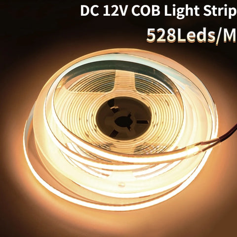 UL Listed COB LED Strip Light 480 528 LEDs/m 16.4ft High Density Flexible Tape Ribbon 3000-6500K RA90 Led Lights DC12V