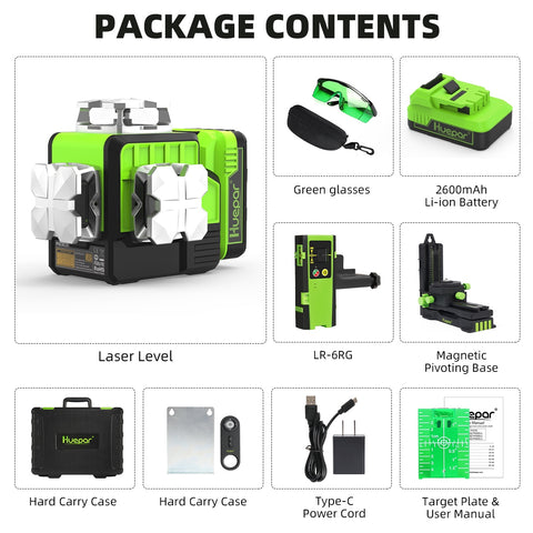 Huepar 3D Cross Line Laser Level Self Leveling outdoor Bluetooth Remote Control Laser Kits With li-ion Battery Hard Carry Case