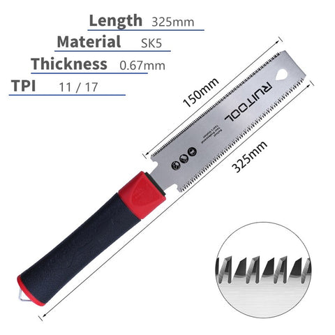 Japanese Pull Saw Double Sided Ryoba Saw 250mm SK5 3-Edge Teeth 0.6mm Flexible Blade for Wood Cutting