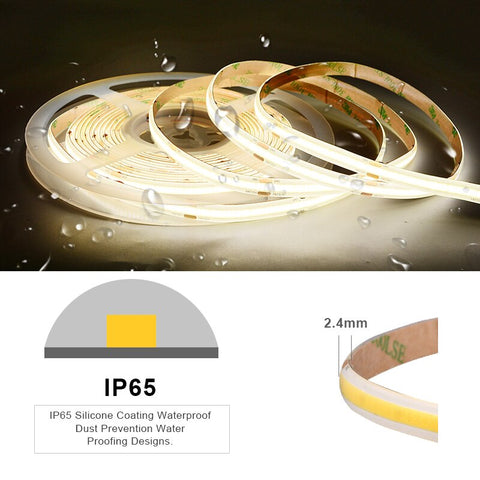 IP65 Waterproof COB LED Strip Light High Density 480 LEDs/m Flexible Tape Ribbon RA90 3000K 4000K 6500K Led Lights DC24V 5m