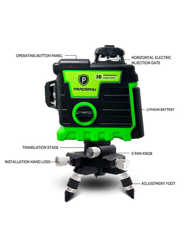 Pracmanu Laser Level 12 Lines 3D Level Self-Leveling Horizontal and Vertical Cross Super Powerful Green Laser Beams