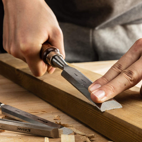 EZARC 6pcs Wood Chisel Set for Woodworking CRV Steel with Walnut Handle in Wooden Premium Box