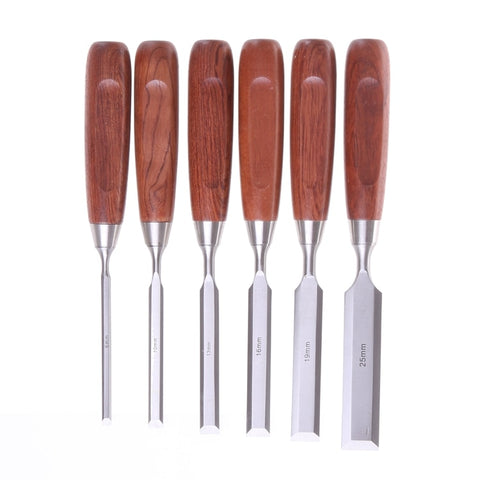 Chisel Set of 6pcs Qiangsheng Luban Woodworking Chisels in a Wooden Box(6-25MM) with Bonus Canvas Bag