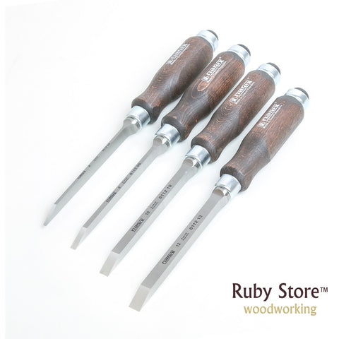 Set of 4pcs Mortise Chisels, Narex Model 8363 00, 4mm, 6mm, 10mm, 12mm, In a Paper  Box, Fine Woodworking