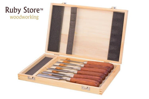 Chisel Set of 6pcs Qiangsheng Luban Woodworking Chisels in a Wooden Box(6-25MM) with Bonus Canvas Bag
