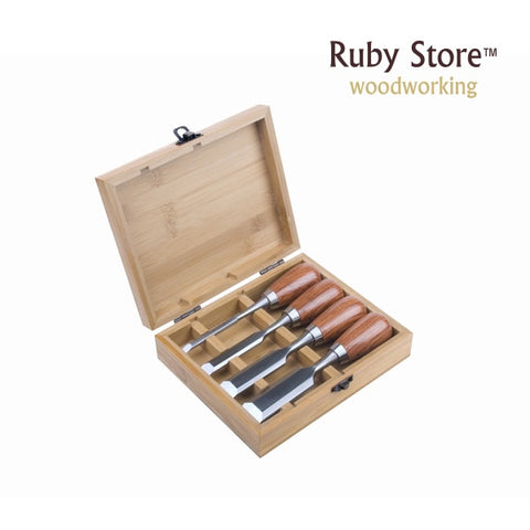 Bevel Edge Chisel Set of 4pcs Qiangsheng Luban Woodworking Chisels in a Wooden Box -  Fine Woodworking